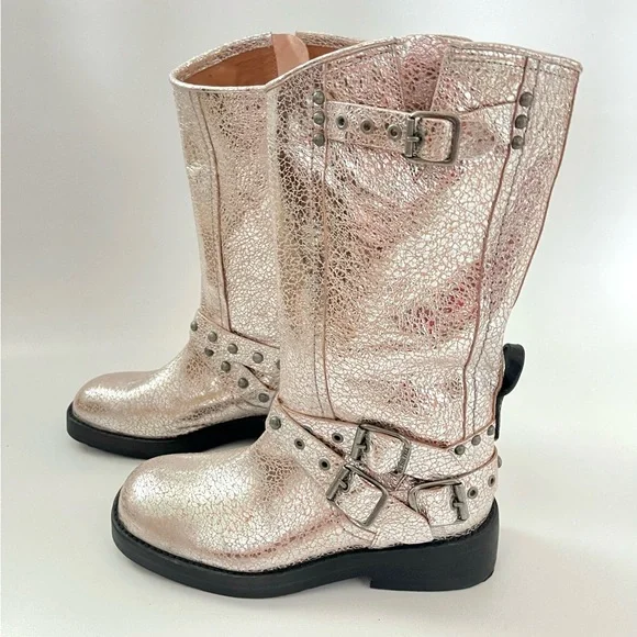 NIB Free People WTF Janey Engineer Boots in Silver Size 9 - Picture 2 of 12
